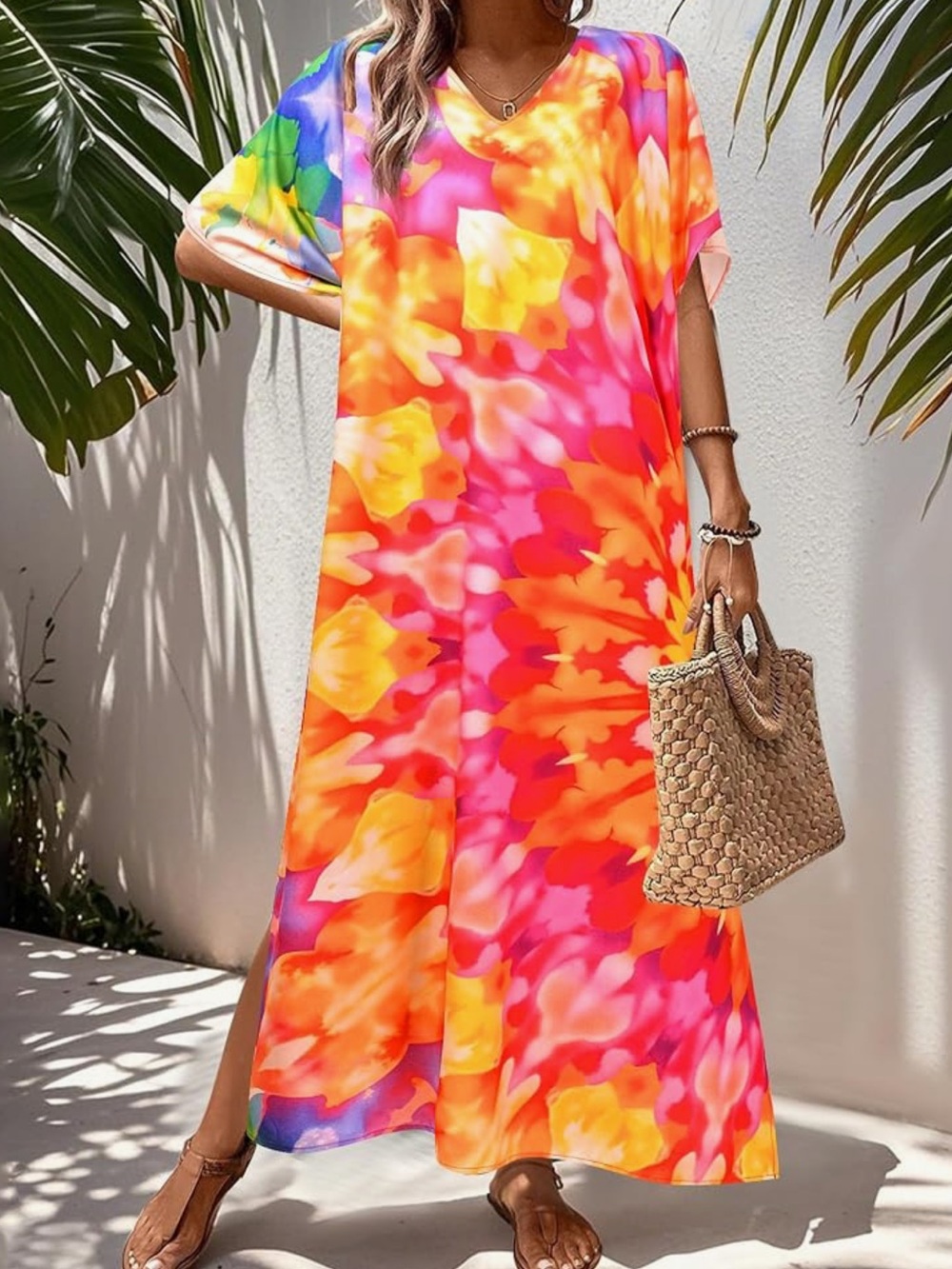 Vibrant Floral Maxi Dress in Neon Pink & Orange moo moo dress